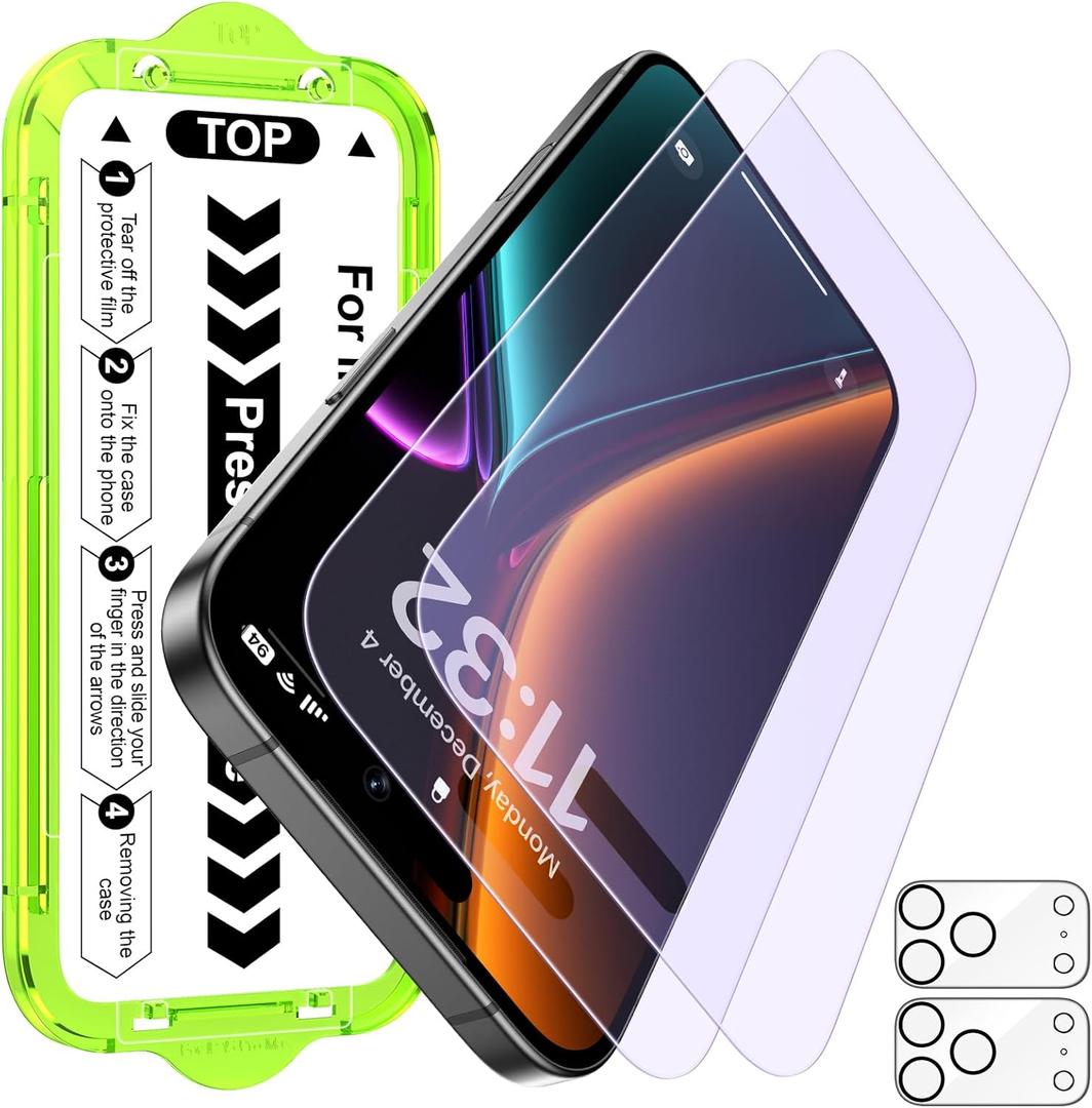 Esanik 2+2 Pack for iPhone 17 Pro Matte Anti-Blue Light Glass Screen Protector - Anti-Glare, Anti-Fingerprint, Anti-Reflection, 9H Hardness, Smooth Touch, Easy Alignment Tray