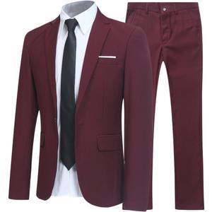 YFFUSHI Men's Slim Fit 2 Piece Suit Solid One Button Casual Formal Wedding Blazer Jacket Pants Set (Red, M)