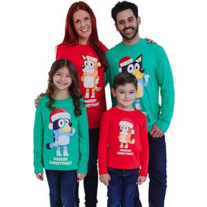 Bluey Bingo Christmas Toddler Girls Matching Family Long Sleeve T-Shirt, (Red/ Kids 3T)
