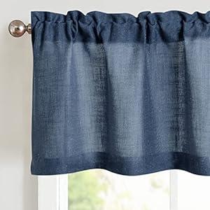 jinchan Linen Valance for Kitchen Living Room Rod Pocket Small Window Curtains Flax Linen Textured Valance Curtains Farmhouse Country Rustic Window Treatments 1 Panel 18 Inch Indigo Blue
