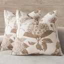 Foindtower Set of 2 Linen Floral Vintage Throw Pillow Covers Neutral Accent Decorative Cushion Covers Farmhouse Boho Home Decor for Sofa Chair Couch Bedroom Living Room,1818 Inch,Light Brown