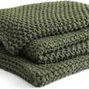 YnM Chunky Cotton Knit Throw Blanket, Cable Knit Throws for Bed Couch Sofa, Comfy & Relaxing, Decorative Piece for Farmhouse Modern Boho Rustic Scandinavian Chic Vibe, Pine Green 40x50 Inches