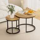 Smuxee Nesting Coffee Table Set of 2, 23.6" Round Coffee Table Brown Wood with Adjustable Non-Slip Feet, Industrial End Table Side Tables for Living Room Bedroom Balcony Yard