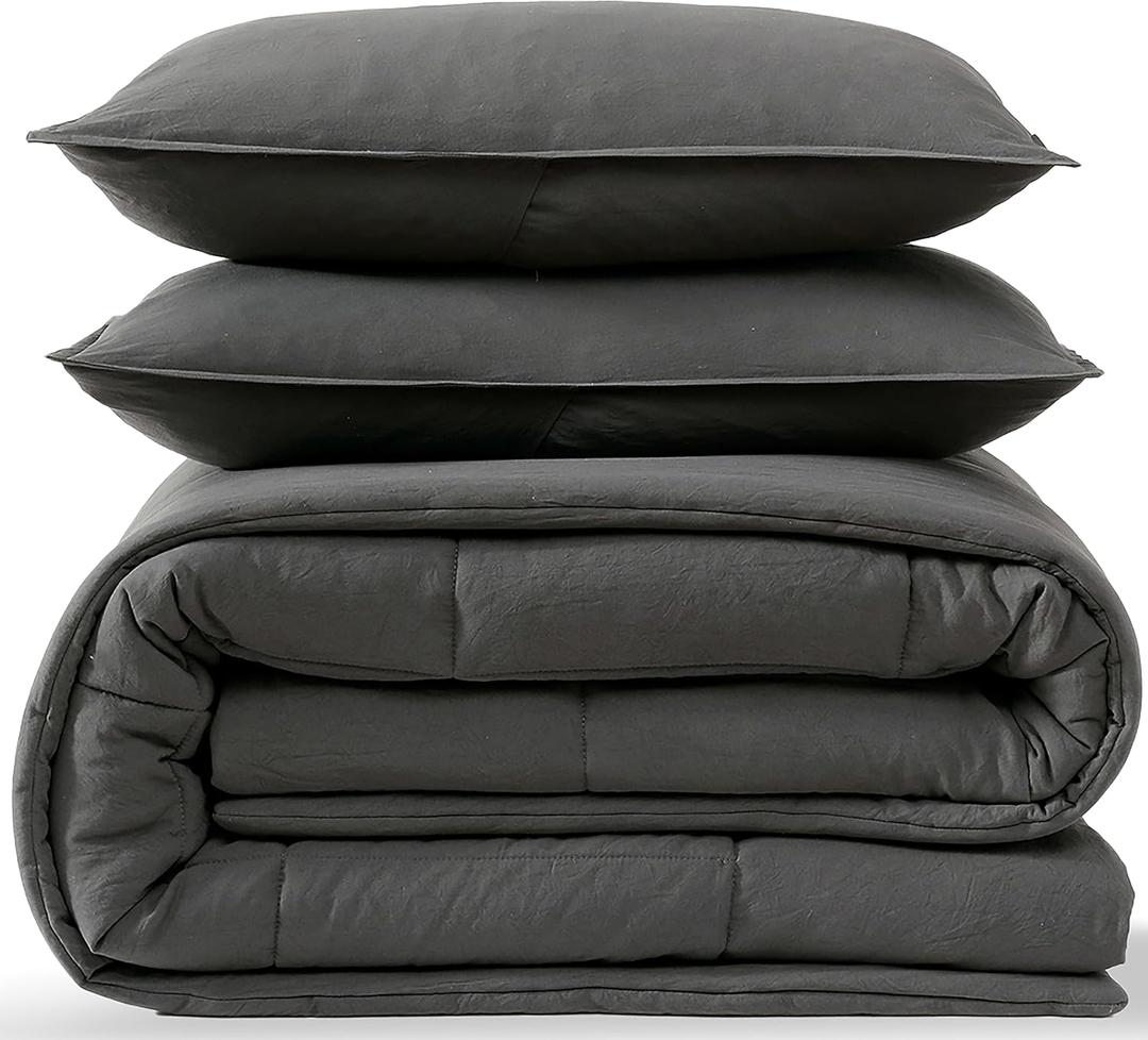 UGG Full/Queen Comforter Set with 2 Pillow Shams, Lightweight Down Alternative Blanket, Reversible Cozy Warm All Season Washable, Hypoallergenic Bedding Set, Charcoal Grey (Leonora)