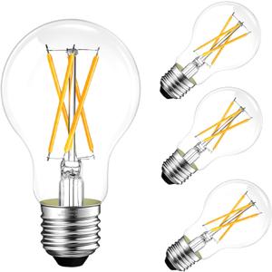 Dimmable E26 LED Bulb 6W, 60 watt Equivalent, Vintage LED Edison Bulbs 2700K Soft White, A19 Clear Glass LED Light Bulb for Ceiling Fan, 90+CRI, 600LM, 4 Pack