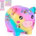 Piggy Bank Girls, Unbreakable Piggy Banks Large Money Coin Bank for Kids with DIY Stickers, for Birthday, Easter, Baby Shower, Rainbow