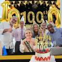 100th Birthday Decorations Men Women with 100th Birthday Banner, Black and Gold Table Cloth, Number Balloons, Large Sash,Cake Topper and Candles