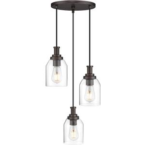 zeyu 3-Light Pendant Lighting, Adjustable Farmhouse Cluster Pendant Light for Kitchen Dining Room, Oil Rubbed Bronze Finish with Clear Glass Shade, ZG33-3 ORB (4.7 Inch | 3-Light)