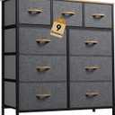 DWVO Dresser with 10 Drawers - Fabric Storage Tower, Organizer Unit for Living Room, Hallway - Sturdy Steel Frame, Wooden Top & Easy Pull Fabric Bins