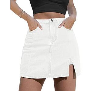 luvamia Skorts Skirts for Women Denim Mini Skirt Side Slit with High Waisted Jean Shorts Stretchy XXL