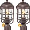 Outdoor Post Lights Dusk to Dawn Lamp Post Light Fixture with Water Ripple Glass Industrial Lantern Cage, Outdoor Pole Lights Pillar Light Posts for Outside Yard Garden, Set of 2