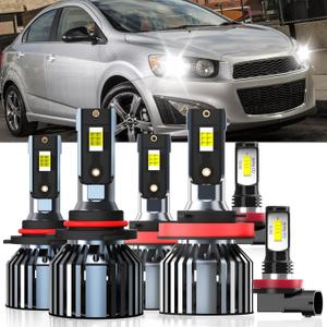 Lights Fit For Chevrolet Chevy Sonic 2012 2013 2014 2015 2016, 9005 High Beam H11 Low Beam H11 Fog Light Bulbs, High Power 6500K White Light, Pack of 6