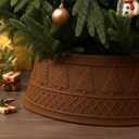 28 Inch Christmas Tree Collar, Neutral Chunky Cable Knit Tree Base Cover Ring Skirt, Rustic Farmhouse Basket Collar for Xmas Home Office Holiday Decor, Fits 4-6 ft Trees(Dark Khaki)