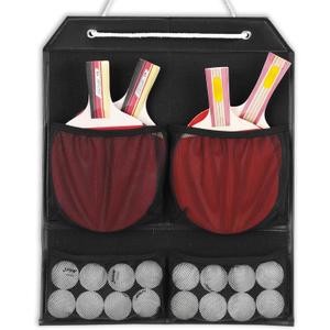 VISEMAN Ping Pong Storage Rack, Table Tennis Racket Holder Wall Mount Organizer for 4 Paddles and Balls (Short Black)