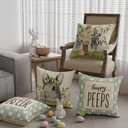 Bunny Eggs Cross Flowers Rabbit Easter Pillow Covers Throw Pillow Cases Set of 4 Decorations for Farmhouse Home Sofa Couch Cushion Cover Party Holiday Decor 16x16 Inch