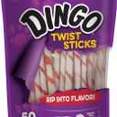 Dingo Twist Sticks 50 Count, Rawhide For Dogs, Made With Real Chicken, 50 Count (Pack of 1), Best By: 02/21/2028