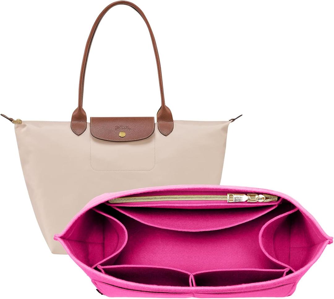 OPPOSHE Purse Organizer Insert for Longchamp Le Pliage, Premium Felt Long Champ Bag Handbag Women, Tote Organizer Insert with 9 Compartments (Small, Rosy) (S-7.9*5.5*6.5in)