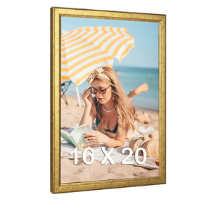 16x20 Wood Frame Gold, Ornate Natural 20x16in Picture Poster Frame, Modern Golden 16 x 20inch Gallery Wall Photo Frame with HD Plexiglass, Horizontal Vertical Wall Mounting Display 1pcs