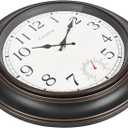Crosstime Large Outdoor Clock Waterproof 18" - Retro Indoor Outdoor Wall Clocks with Thermometer for Patio Pool Garden Living Room Decor,Bronze