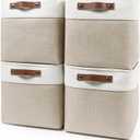 Collapsible Fabric Storage Cubes 11x11 Cube Storage Bins, 4 Pack Closet Baskets Box with Handles for Organizing, Shelf, Toys, Clothes, Home, Office, Nursery (Beige&White)