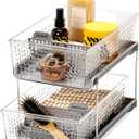 madesmart 2 Tier Organizer, Under Cabinet Storage with Pull Out Sliding Drawers, for Cleaning Supplies, Undersink, Sponges, Bottles & Bath, Adjustable Dividers & Pull Out Baskets, Grey