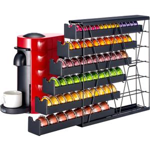 FlagShip 6-Tier Vertuo Pod Holder for Nespresso - 60+ Capsule Max Capacity Metal Rack, Ultra-Efficient Corner Storage Space Saving Design