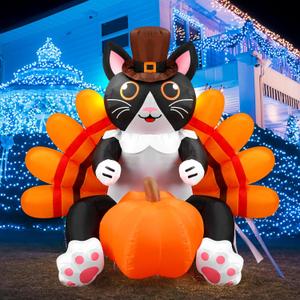 Leyndo 5 ft Height Thanksgiving Inflatable Animal with Built in LED Lights Thanksgiving Inflatable Decorations Outdoor Fall Pumpkin Yard Decoration for Autumn Holiday Yard Garden Party(Cat)