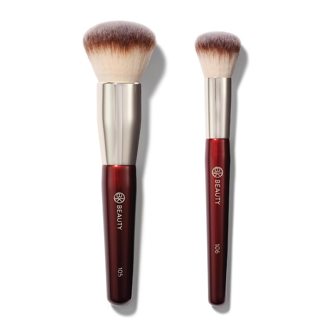 BK BEAUTY - LARGE BUFFER & ROUND FOUNDATION (2PC) - Professional Makeup Brush Set for Liquid or Cream Foundations, Powder & Blush | Premium Face Brushes for Flawless Application