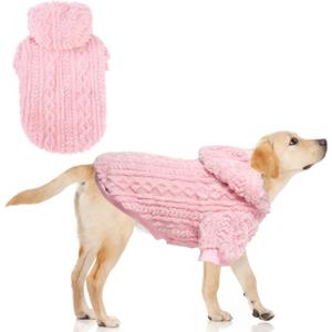 KOOLTAIL Fuzzy Dog Sweater Hoodie for Small Medium Large Dogs, Soft Fleece Pet Clothes Sweatshirt with Leash Hole, Warm Winter Dog Sherpa Jacket Snuggie Cold Weather Coat for Puppy Cats Girl, Pink L