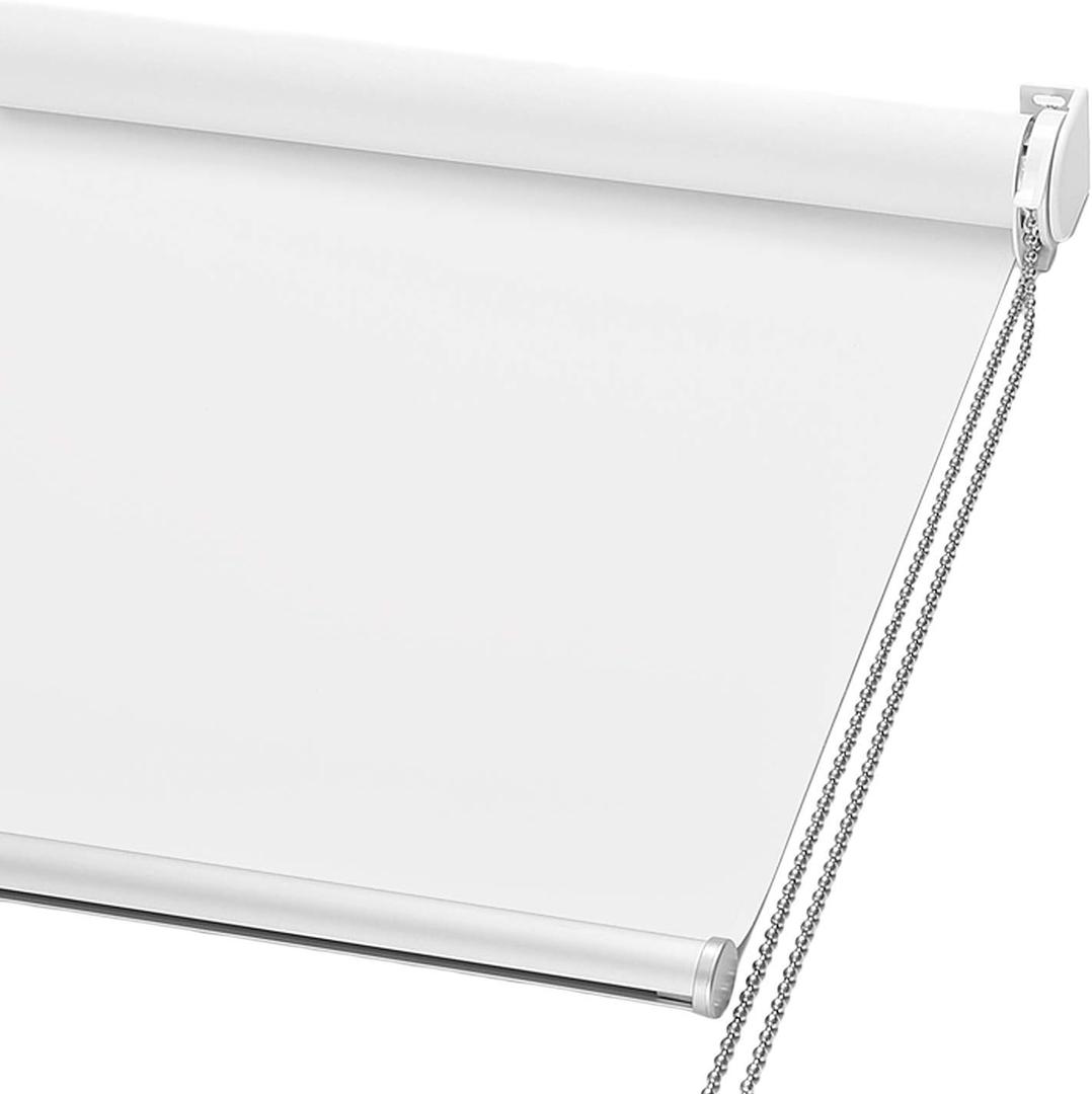 ChrisDowa 100% Blackout Roller Shade, Window Blind with Thermal Insulated, UV Protection Fabric. Total Blackout Roller Blind for Office and Home. Easy to Install. White,42 W x 72" H