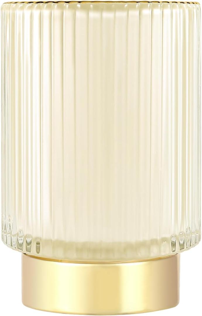 DASITON Makeup Brush holder Organizer,Crystal Cosmetic Makeup Brush Glass Brushes Storage Holder, Vintage Make Up Brush Cup Pen Pencil Holder striped vase(Cream, Large)