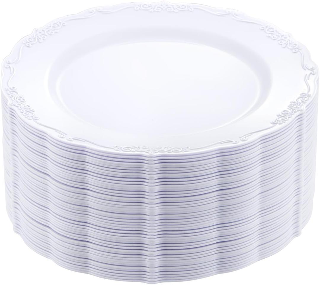 DaYammi 36PCS White Plastic Plates, Heavy Duty White Disposable Plates Premium 10inch Dinner Plates Hard Plastic Plates Disposable for Party Wedding Bridal Shower