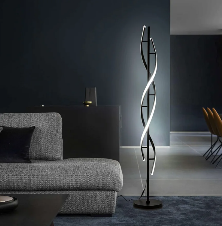 Modern Floor Lamps for Living Room Bright Lighting LED 33w 53in with Remote 3 Colors Dimmable Unique Office Corner Lamp Black Arc Spiral Floor Lamp