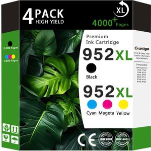 952XL Ink Cartridges Combo Pack Compatible for HP 952XL HP952 HP952XL Replacement for Officejet Pro 8710 7740 8720 8702 8210 7720 8700 8740 8216 8725 8200 Printers (Black Cyan Magenta Yellow 4-Pack)