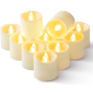 Homemory 12Pack Timer Flameless LED Votive Candles, Long Lasting Battery Operated Tea Light with Timers, 6 Hours On and 18 Hours Off Cycle Automatically for Wedding,Table Decorations (Ivory Base)