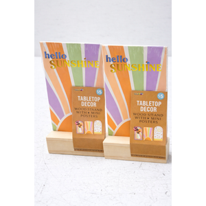 HELLO SUNSHINE TABLETOP DECOR WOOD STAND WITH 6 MINI POSTERS (4 Pack)