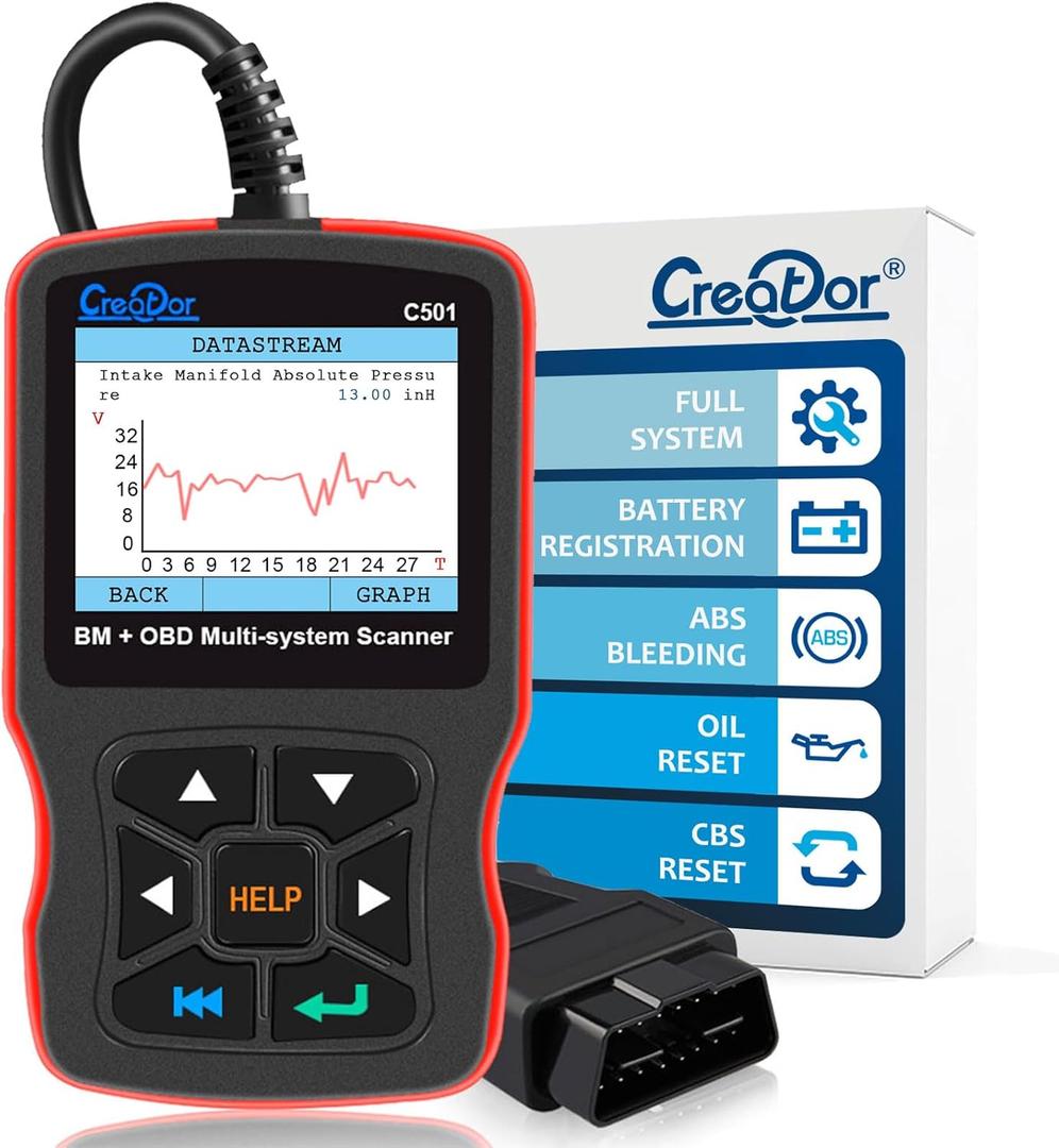 Creator C501 OBD2 Scanner Fit for BMW Mini Full Systems OBD-II Diagnostic Tool with Battery Registration Oil Reset CBS Reset ABS SRS OBD Scan Tool Code Reader [Update of C110+ C310+ C410 C420]