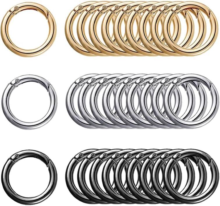 30Pcs Metal Spring O Rings Round Carabiner Keyring, BetterJonny 35mm Spring Keyrings Buckle Snap Clip Trigger for Keychain Bags Purse Craft DIY Accessories(3 Colors)