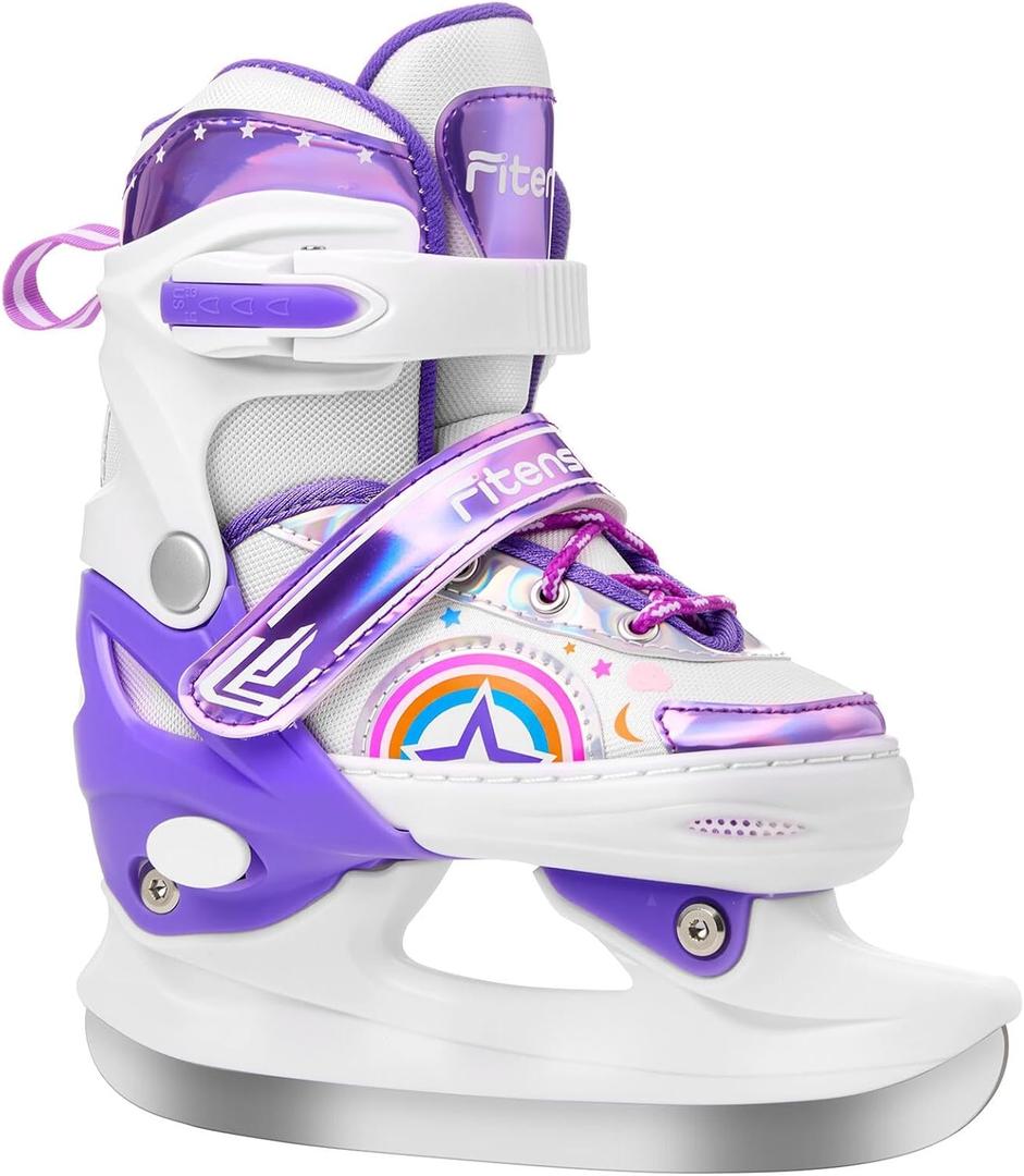 Adjustable Ice Skates for Kids Girls Ages 3-12, 4 Size Ice Skating Shoes, Girls Ice Skates with Blades for Outdoor and Rink, for Beginner Toddler (Sizes 9C-6Y)