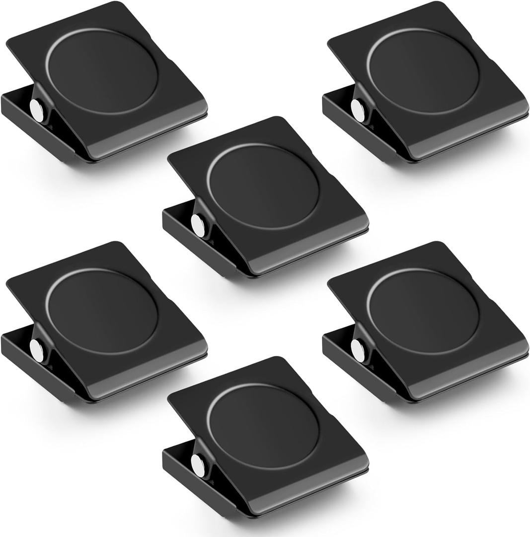 Grtard 6 Pack Magnetic Clips for Refrigerator, Black Magnet Clips for Fridge, 1.2Inch Refrigerator Magnets, Strong Magnetic Clip,Scratch Free Magnets with Clip for Refrigerator, Whiteboard, Locker