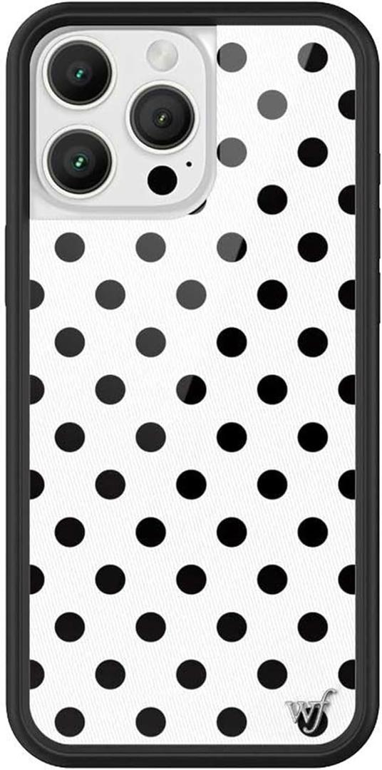 Wildflower Cases - Compatible with iPhone 16 Pro Max | Protective Black Bumper, 6.5ft Drop Test Certified, Women Owned Small Business | Spots Aesthetic Trendy Cute | Polka Dot - White & Black