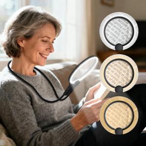 Hands Free Magnifying Glass with Light for Close Work, 5.5 Inch 5X Lighted Magnifying Glass, Neck Wear Magnifier for Reading Books, Sewing, Cross Stitch, Low Vision Seniors with Aging Eyes