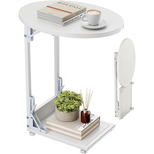 Elbourn Folding Side Table End Couch Tables,Metal Frame C-Shaped TV Stand for Living Room, Bedroom, Coffee Table(White)