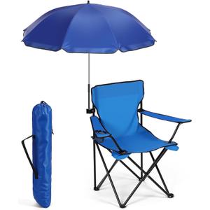 Yuntau 1 Set Beach Chair with Umbrella Foldable Camping Chair Fold up Umbrella with Universal Clamp Large Portable for Outdoors Fishing Camping Hiking Travel Picnic Beach(Dark Blue,Classic)