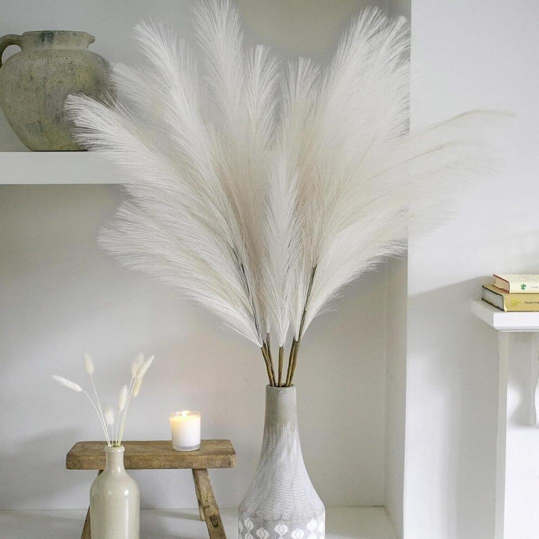 38" 10 Stems White Pampas Grass Tall Decor - Faux Pampas Grass Decor Tall for Floor Vase Boho Home Wedding Mothers Day Decoration