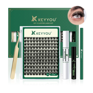 DIY Lash Extension Kit KEYYOU 144pcs Lash Clusters Eyelash Extension Kit with Mascara Brush Bond and Seal Lash Glue Remover Lash Applicators Lash Brush Clean Pad for DIY Lash Extensions (Y02 Kit)