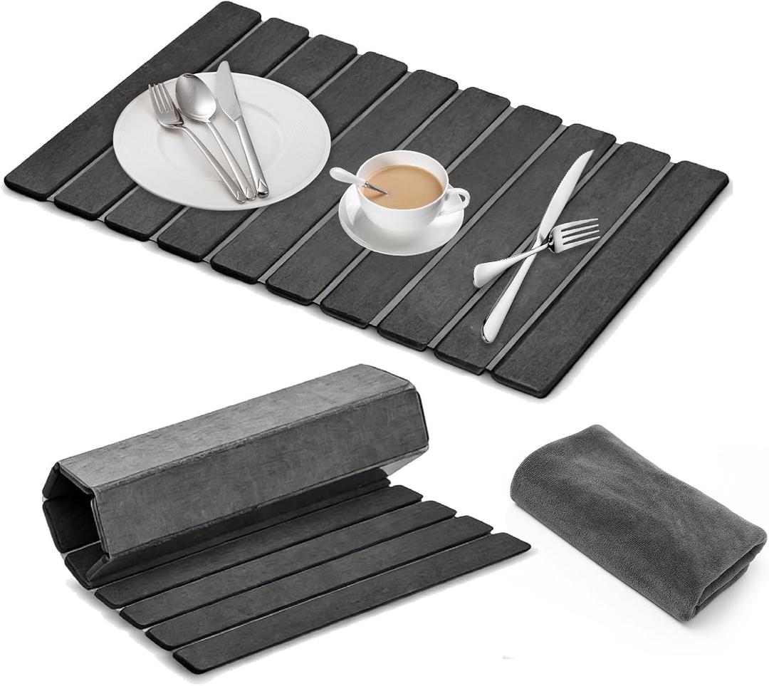 Dish Drying Mat Large Stone Dish Drying Mat For Kitchen Counter Collapsible Quick-Drying Sleek Diatomaceous Versatile Stone Drying Mats For Cups Dishes Bottles Marble (black, 16''X24'')