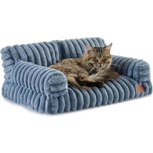 Hollypet Fluffy Dog Cat Bed Pet Couch Beds Plush Soft Warming Washable Puppy Bed for Small Medium Dogs and Large Cats, Haze Blue, 24" L x 18" W x 10" Th