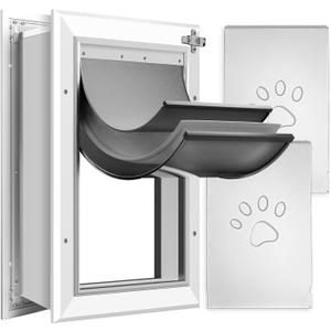 [Petoasis] 3-Flaps Dog Door for Wall, Rust Proof Aluminum Alloy Frame, Extreme Weather Dog Door Can Block Wind, Snow, and Rainwater Intrusion (Silvery White, XL for Wall)