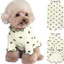 Pet Clothes for Small Dogs Cat Summer Fall Heart Print Shirt Stretchable Ruffle Long Sleeve Outfits for Chihuahua Schnauzer Shih Tzu Yorkie (Beige, Medium)